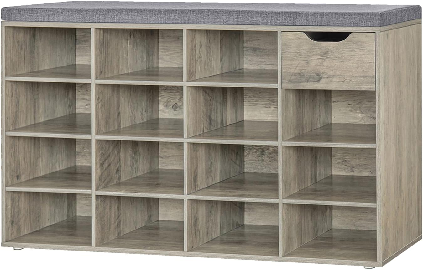 DINZI LVJ Shoe Bench with Cubbies and Adjustable Shelves for Storage