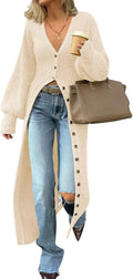 Womens Long Cardigan V Neck Button Down Chunky Knit Maxi Coat