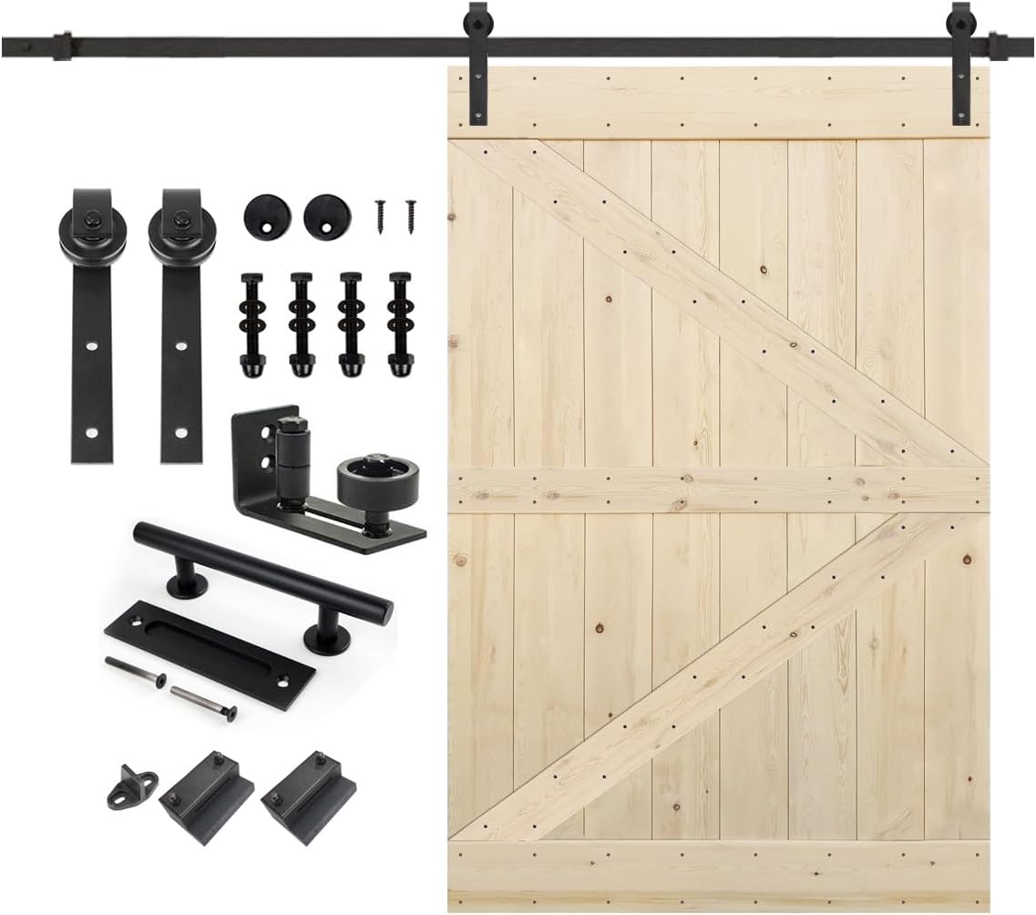 Unfinished Knotty Barn Door 54 in. x 84 in. with Hardware Kit
