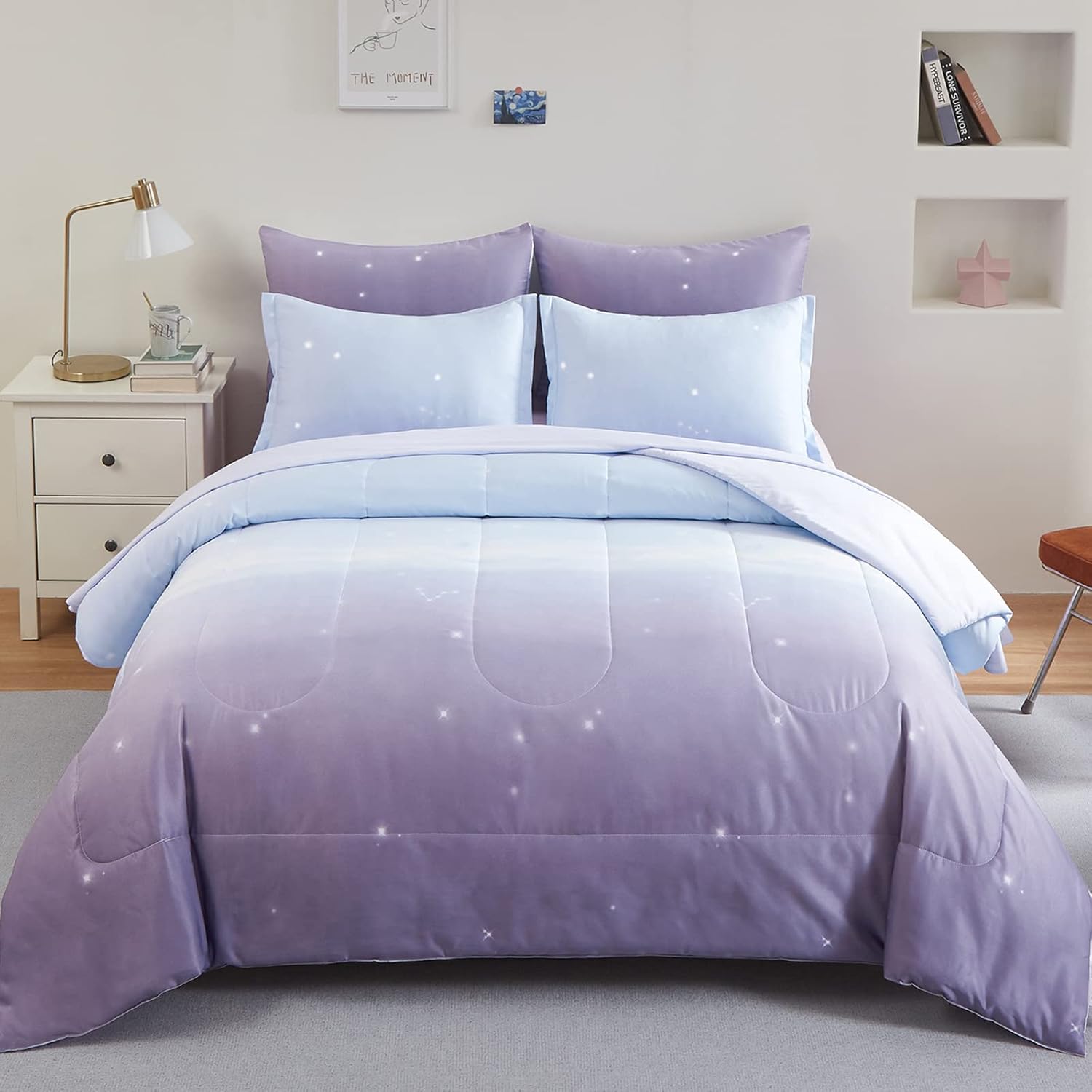Girls Comforter Set Twin Size 6 Pieces Colorful Ombre Bedding