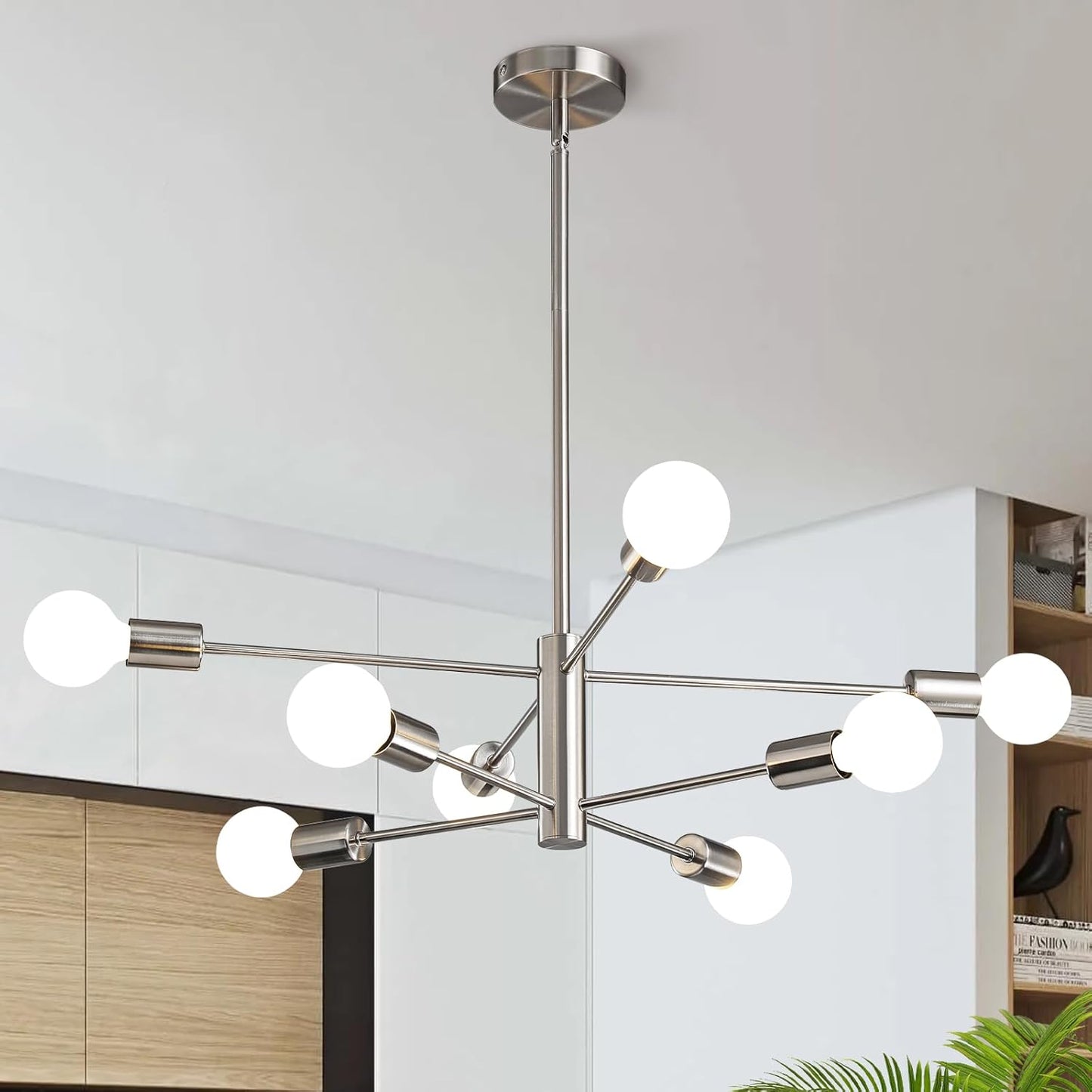 Modern Brushed Nickel Sputnik Chandelier for Dining Room