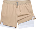 Mens 2 in 1 Stretch Workout Shorts with Compression Liner - 5ft Split