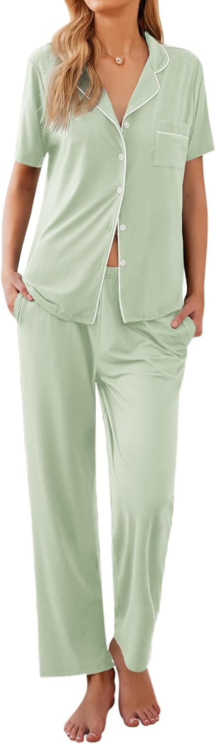 Ekouaer Women Pajamas Set Soft Button Down Sleepwear Pjs