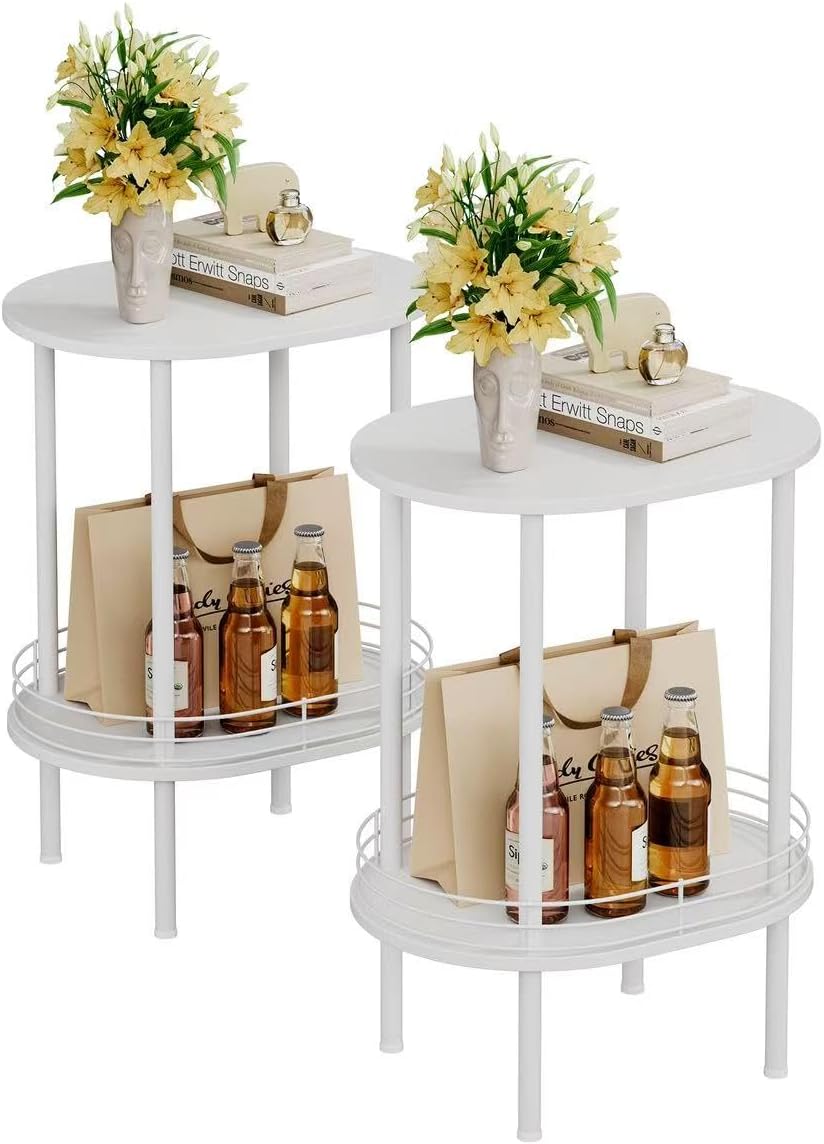 Round Side Table Set of 2 with Storage for Modern Living Spaces