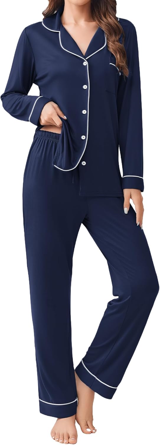 Ekouaer Womens Pajamas Set Soft Long Sleeve Top and Pants
