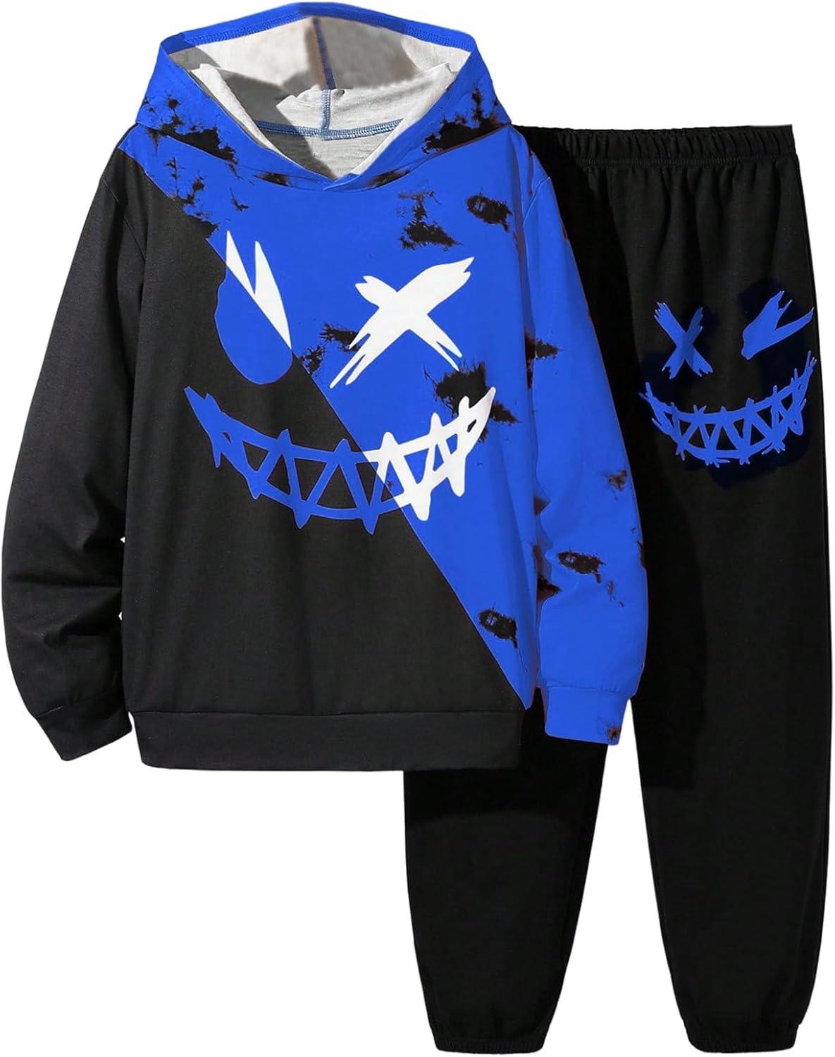 WDIRARA Boy's Colorful Graphic Print Hoodie and Sweatpants Set