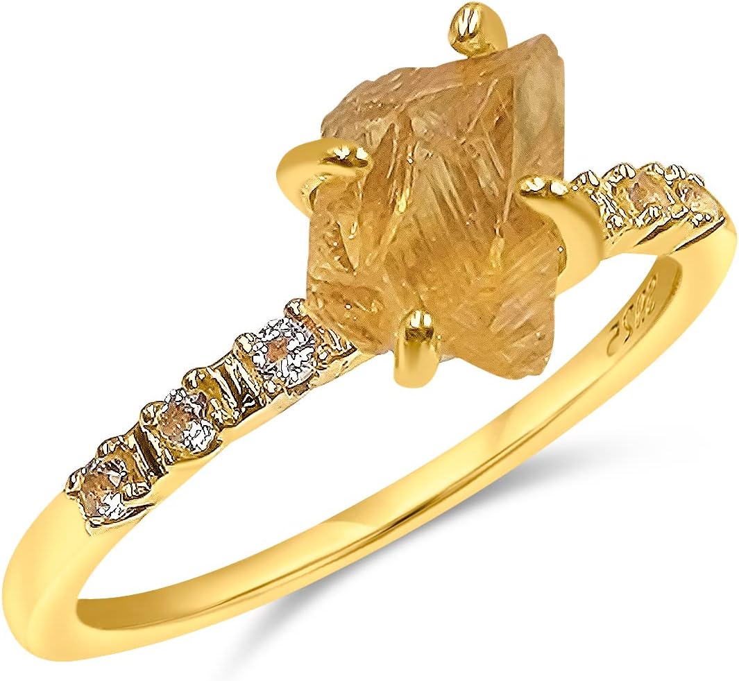 Real Raw Crystal Dainty Ring in Yellow Gold for Birthstone Gifts