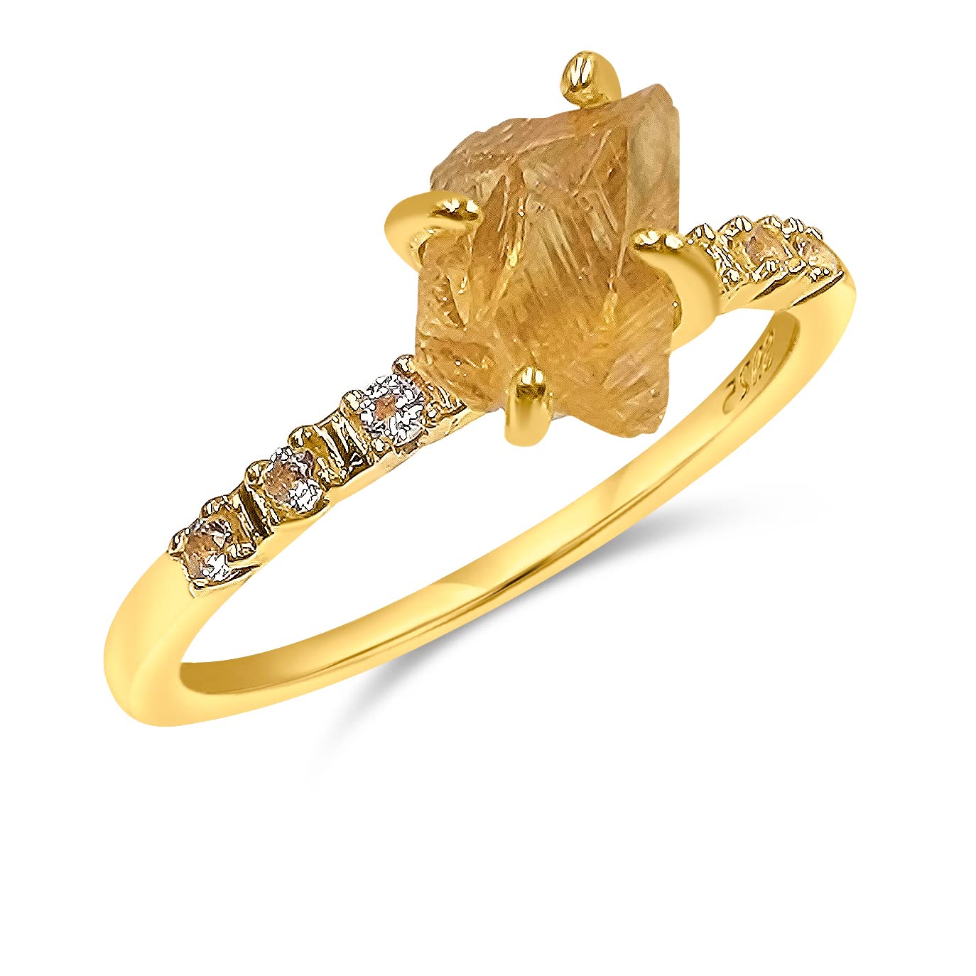 Real Raw Citrine Crystal Dainty Ring in Yellow Gold for Gifts