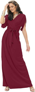 Plus Size Crimson Dark Red V-Neck Maxi Dress for Women - Flowy Fit