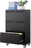 3 Drawer Lateral File Cabinet with Wheels - Lockable, Deep Drawers