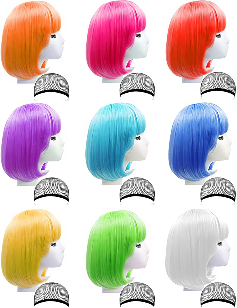 9 Pieces Short Bob Hair Wigs for Colorful Costume Fun