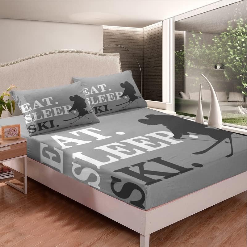 Winter Ski Fitted Sheet Set - Kids & Adults - Sports Room Decor