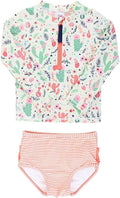 RuffleButts Long Sleeve Rash Guard 2 Piece Swimsuit Set - UPF50+ Sun