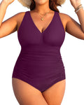 Plus Size One Piece Swimsuit V Neck Tummy Control - Flattering Fit Eve