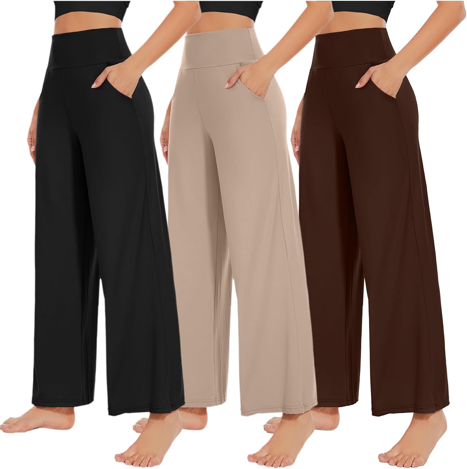 3 Pack High Waist Wide Leg Pants for Women