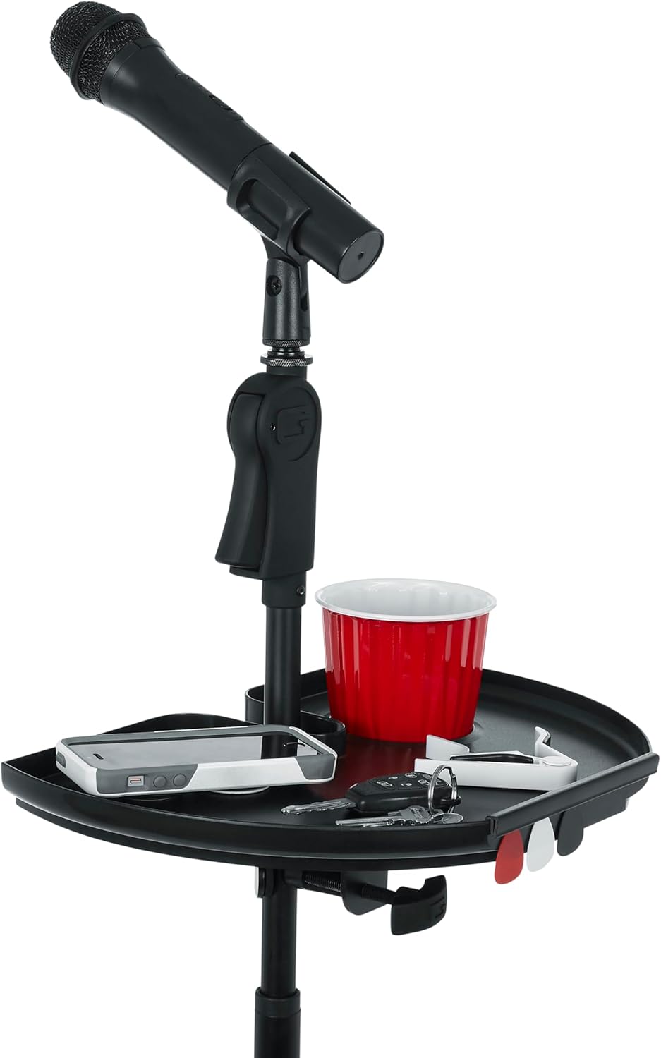 Gator Clamp-On Mic Stand Accessory: Drink Holder + Guitar Pick Tray XL