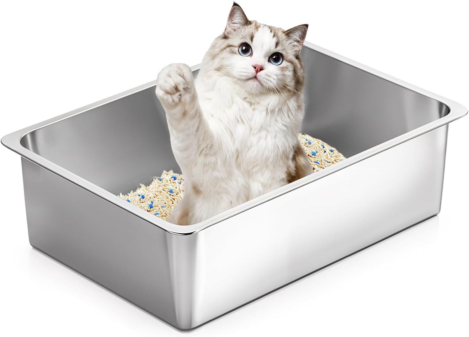 Kirecoo Stainless Steel Cat Litter Box for Easy Cleaning
