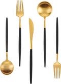 Matte Gold Silverware Set with Black Handle 40 Pieces - Elegant