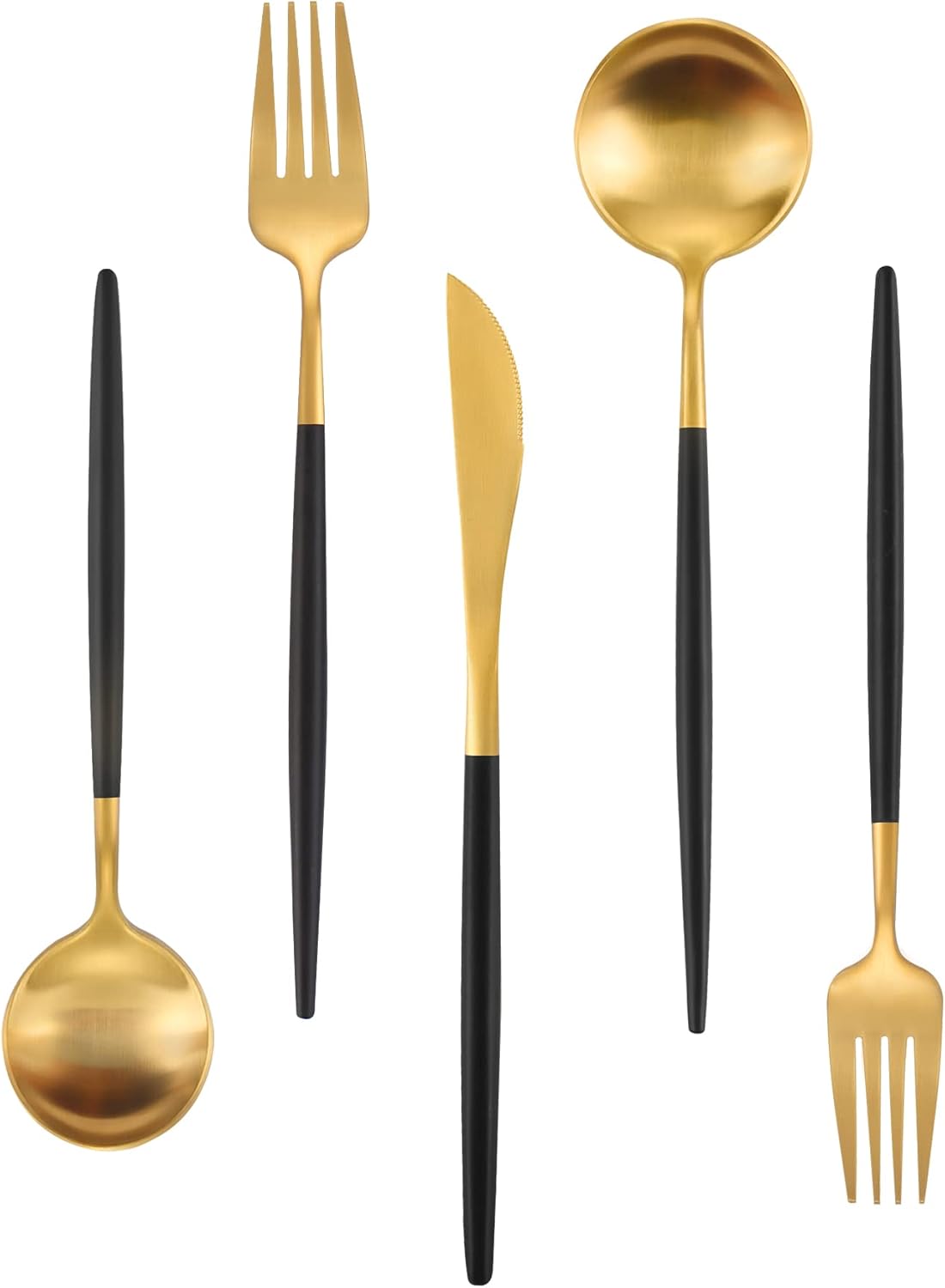 Matte Gold Silverware Set With Black Handle - 40 Pieces Flatware