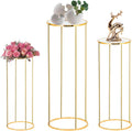 3PCS Cylinder Pedestal Stands for Parties - Gold Metal Display Columns