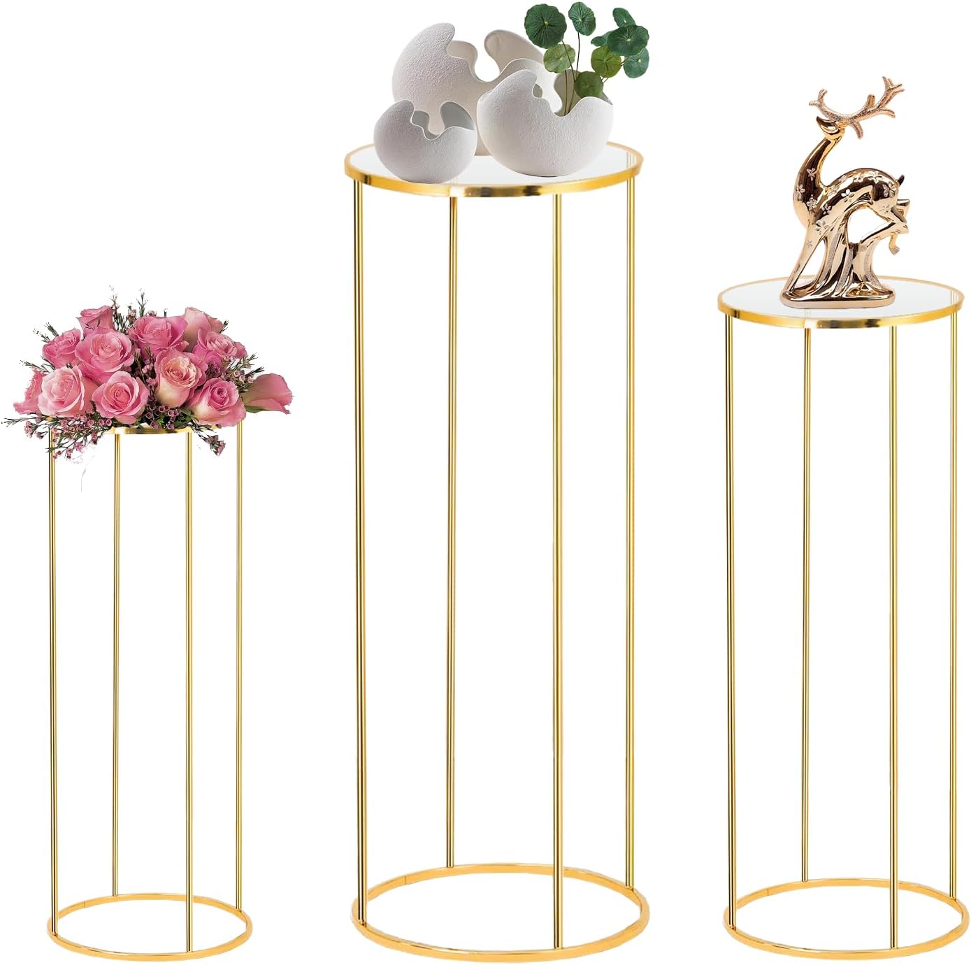 3PCS Gold Metal Cylinder Pedestal Stands for Party Decorations