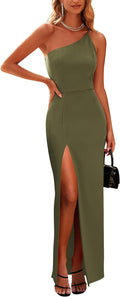 One Shoulder High Slit Maxi Dress for Wedding Guests - Flattering Fit