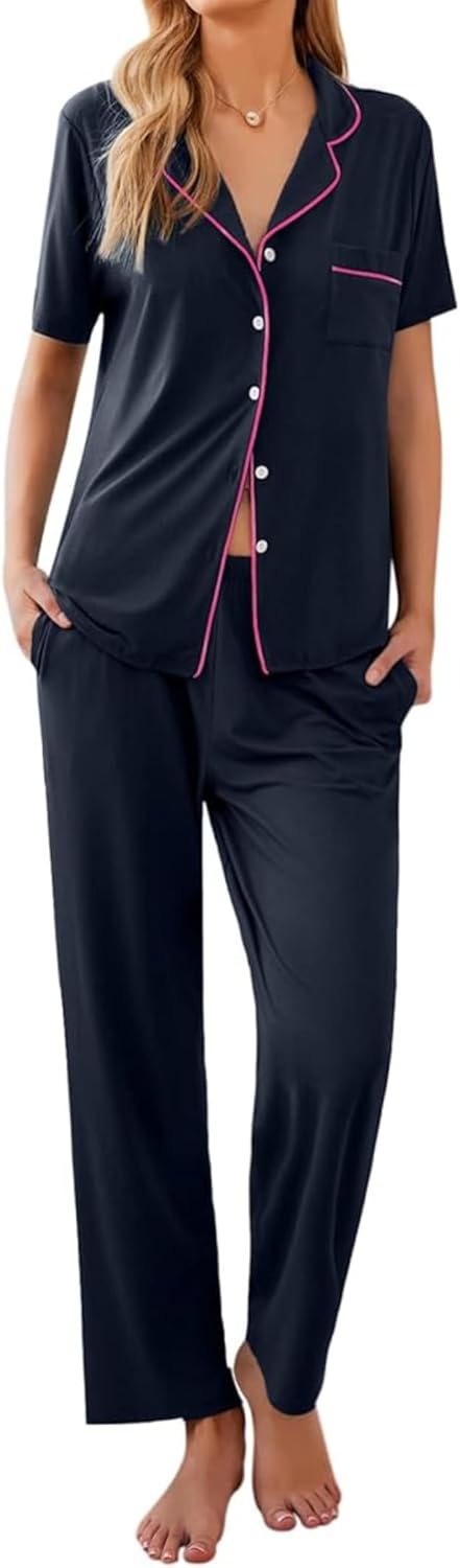 Ekouaer Women Pajamas Set Soft Button Down Sleepwear Pjs