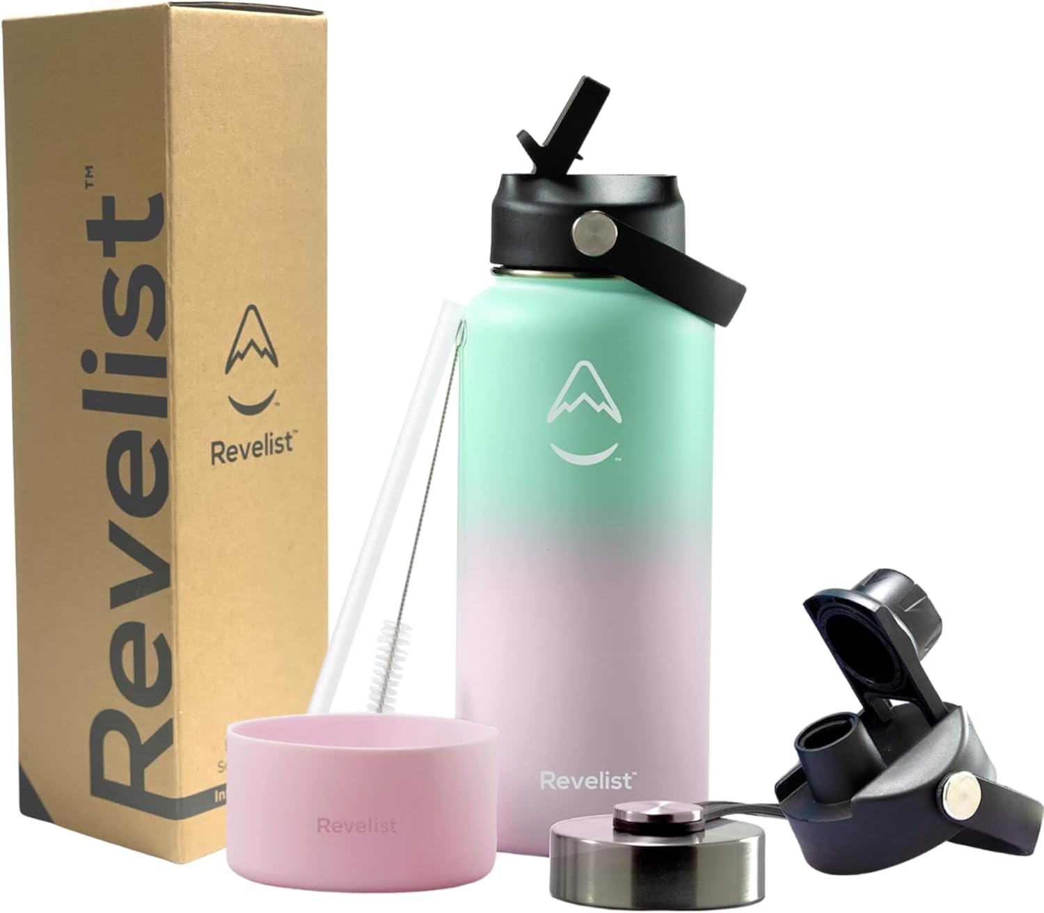 Revelist 32oz Water Bottle with 3 Lids - Insulated & Stylish
