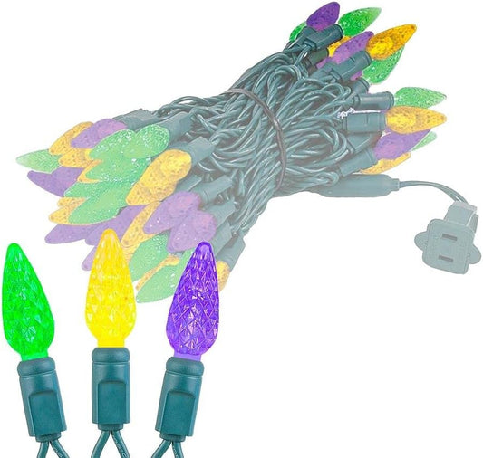 24FT LED Mardi Gras Lights with C6 Bulbs for Indoor/Outdoor Use