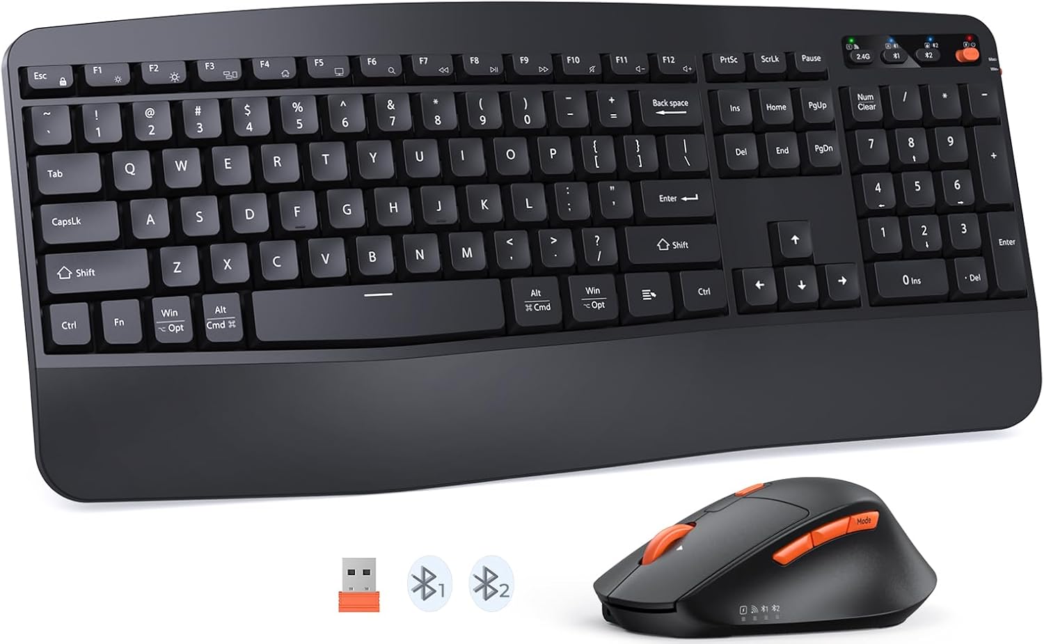 MEETION Wireless Keyboard & Mouse Combo - Full Size, Silent Optical Mouse, Bluetooth 2.4G - Black