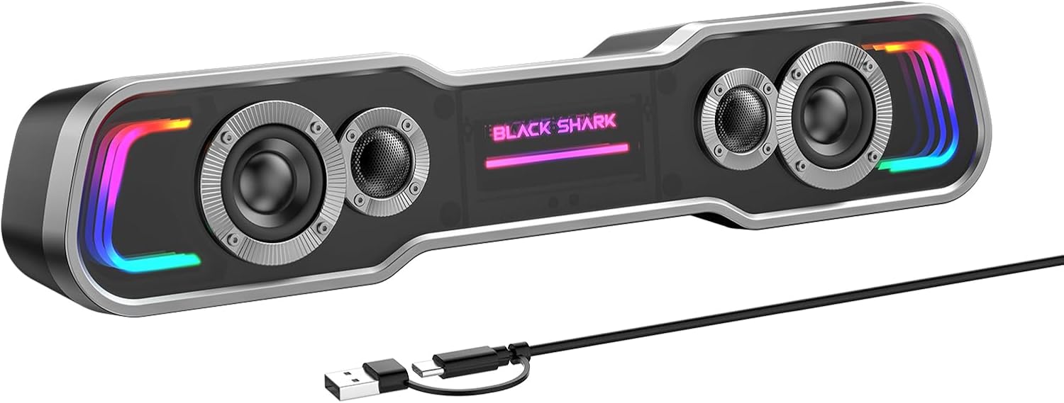 Black Shark Bluetooth Computer Speakers with RGB Lighting Effects