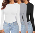Ekouaer Womens 3-Pack Long Sleeve Crew Neck Stretch Tops - Lightweight