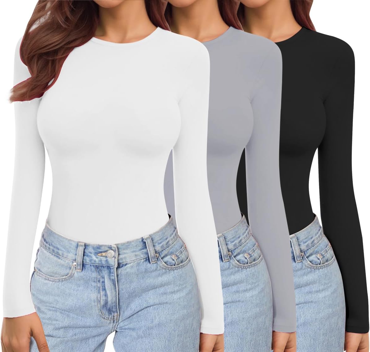 Ekouaer Womens Long Sleeve Shirts 3 Pack for Stylish Comfort