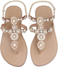 AIJIVOU Women's Rhinestone Flat Sandals - Sparkle T-Strap Flats Shoes
