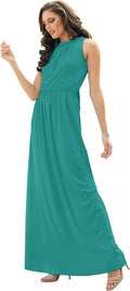 Turquoise Sleeveless Formal Flowy Maxi Dress for Women - Flattering