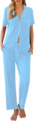 Ekouaer Women Pajamas Set Button Down Short Sleeve with Long Pants can