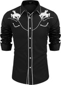 Men's Western Embroidered Long Sleeve Cowboy Shirt - Slim Fit