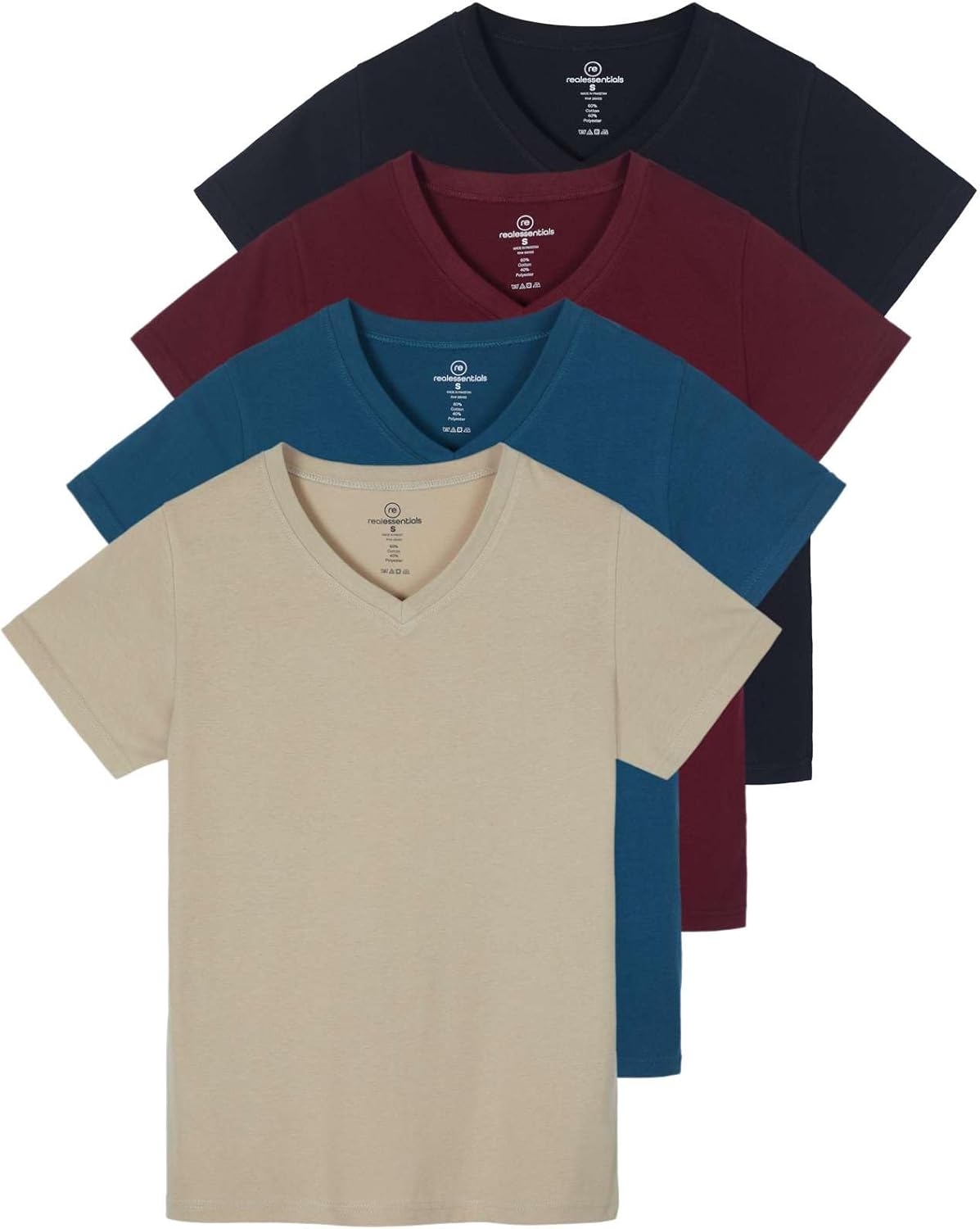 Real Essentials Women's Classic-Fit Cotton V-Neck T-Shirt 4 Pack