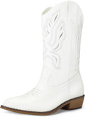 mysoft Womens Mid-Calf Embroidered Cowboy Boots - Comfortable Fit