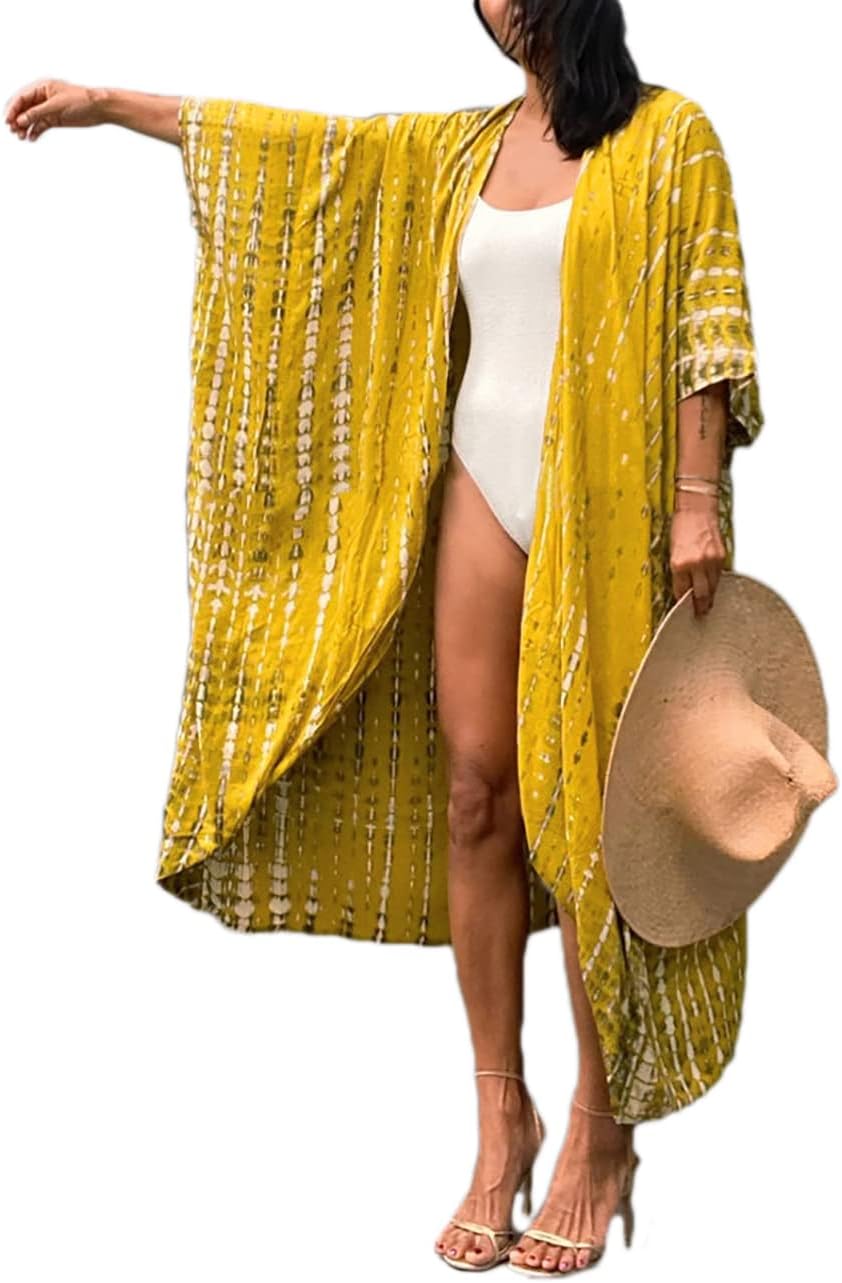 Stylish Tie Dye Open Front Long Kimono Cover Up for Women