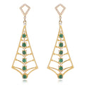 Fan-Shaped Jade Earrings for Women - Elegant Gold Plated Dangle