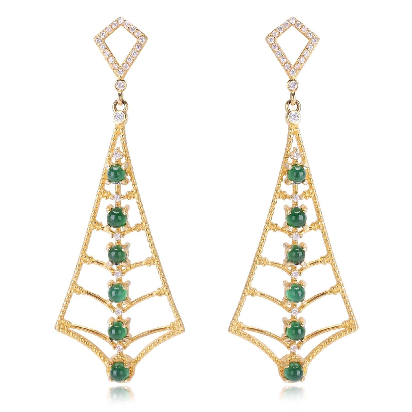 Elegant Fan-Shaped Jade Earrings for Women in Sterling Silver