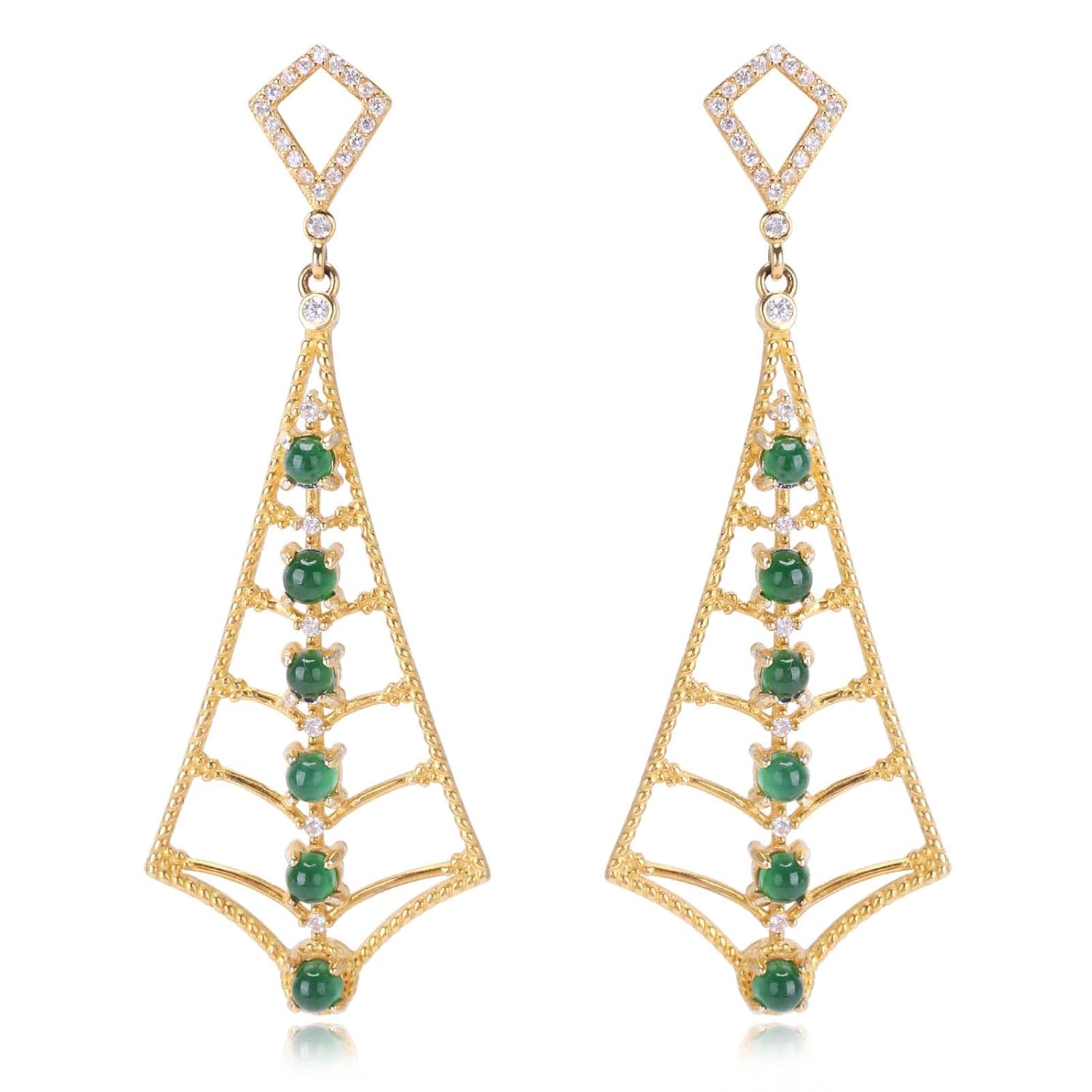 Elegant Fan-Shaped Jade Earrings for Women in Sterling Silver