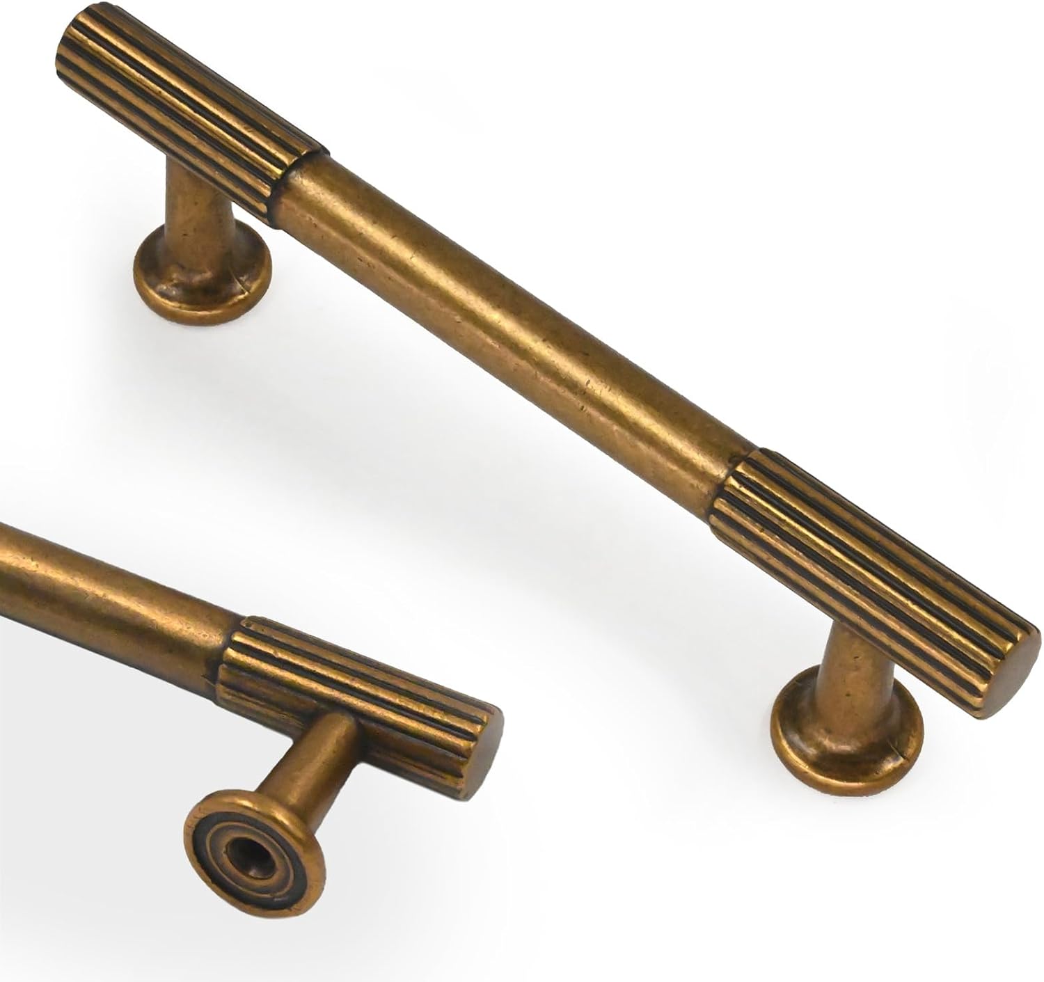 Antique Brass Cabinet Handles 10 Pack for Kitchen Drawers