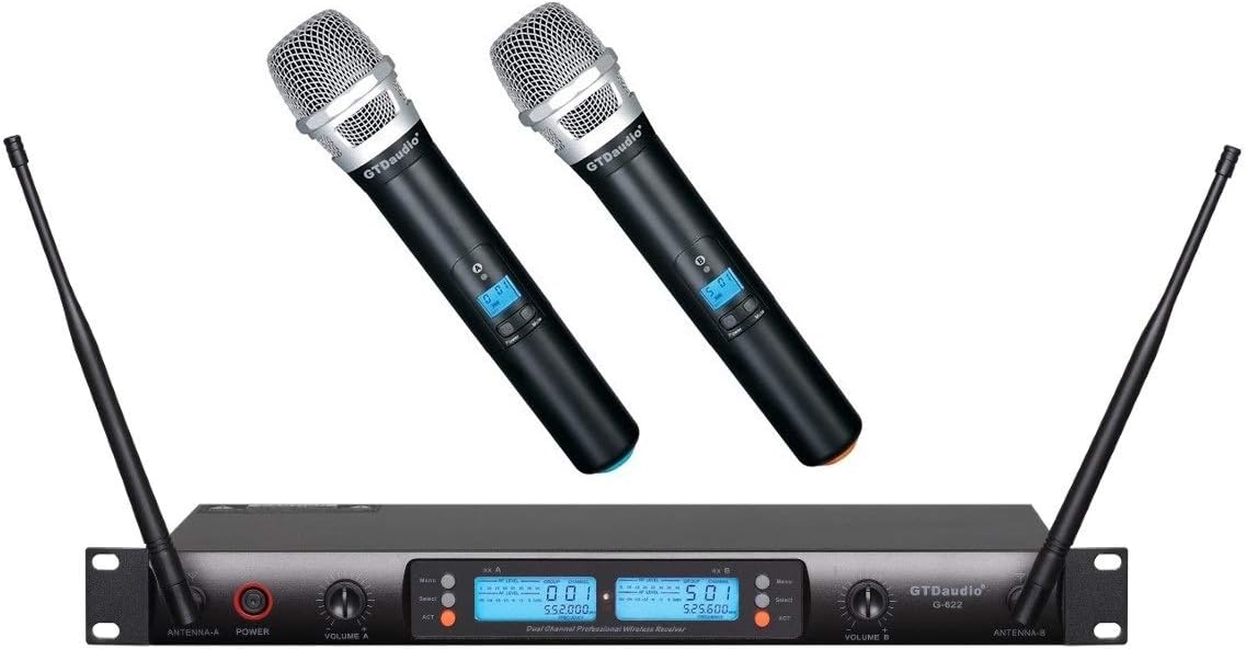 GTDaudio 2x100 Adjustable Channels UHF Wireless Mic System