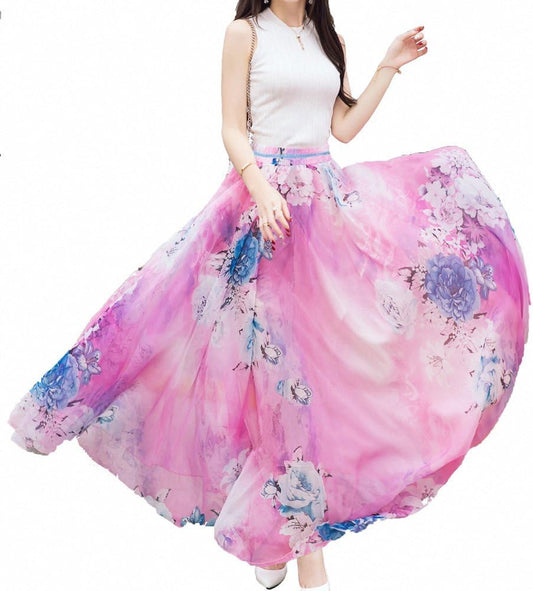 Afibi Women Full Length Chiffon Maxi Skirt for Beach Wear