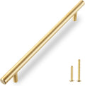 Solid Brass Cabinet Pulls 18in Hole Center Euro T Bar - Brushed Gold