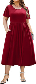 Plus Size Midi Dress - Flowy A-Line Casual Dress with Pockets