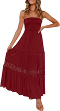 Bohemian Strapless Lace Trim Maxi Dress - Flowy Summer Favorite