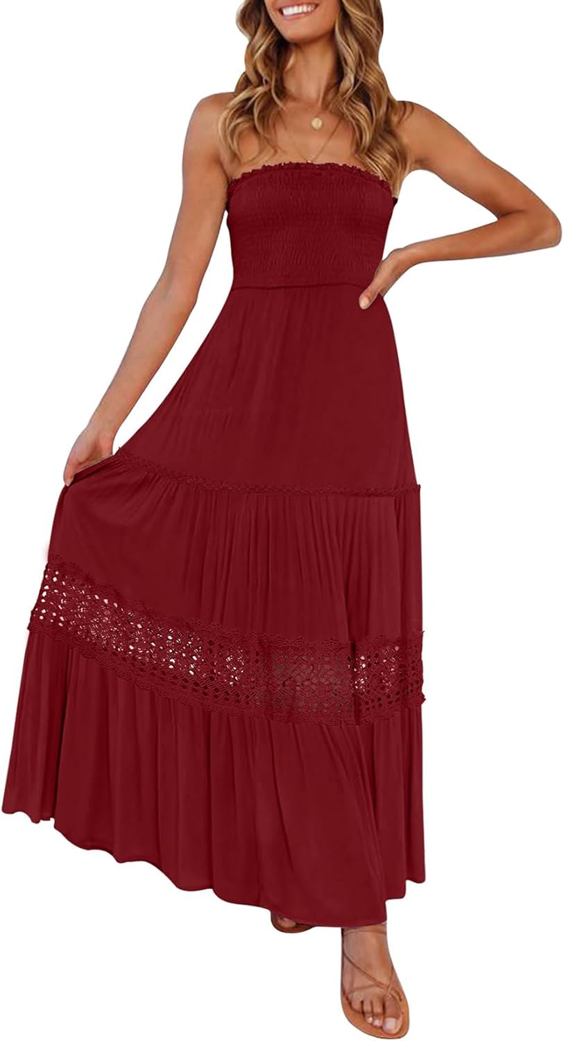 ZESICA Women's Bohemian Strapless Maxi Dress for Summer Fun